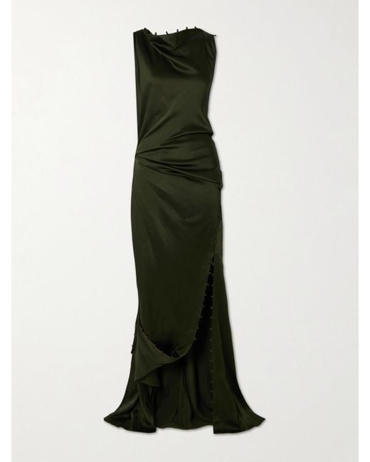 Victoria Beckham Green Rouleaux Draped Satin Gown