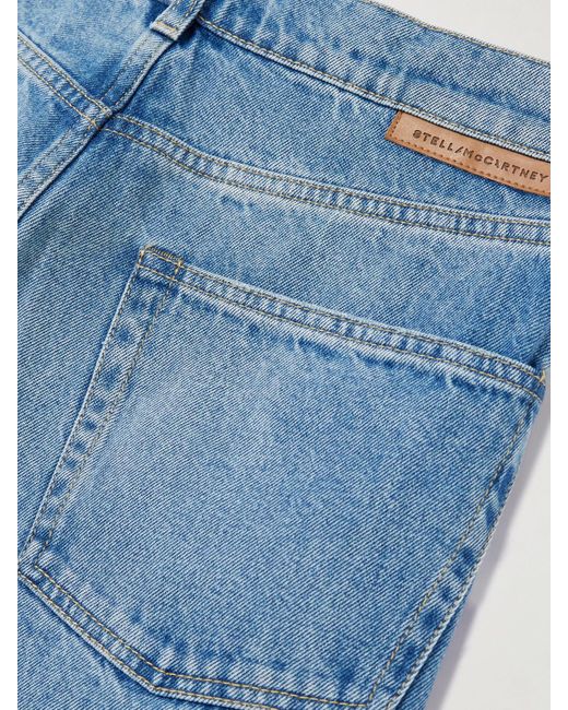 Stella McCartney Blue Paneled Distressed Mid-Rise Wide-Leg Jeans