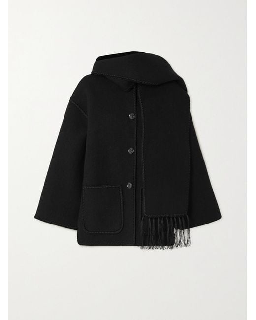 Totême Black Scarf-Effect Wool-Blend Jacket