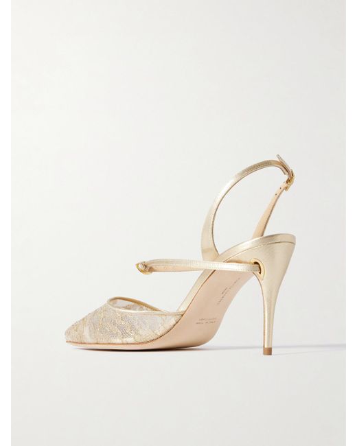 JENNIFER CHAMANDI Natural Vittorio 85 Lamé-Trimmed Metallic Lace Slingback Pumps