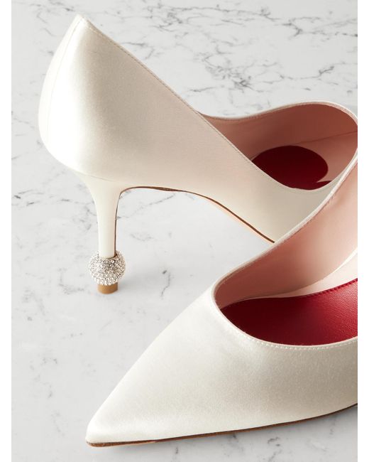Roger Vivier White Marlene 85 Crystal-Embellished Satin Pumps