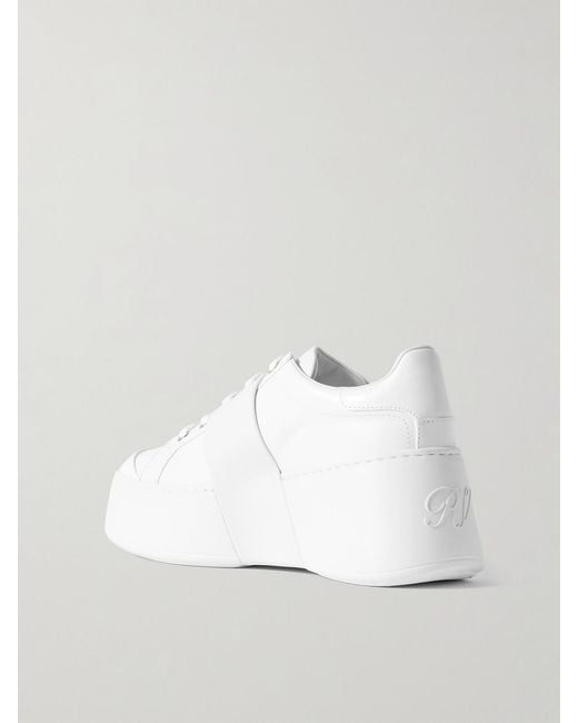 Roger Vivier White Viv' Skate Embellished Leather Sneakers
