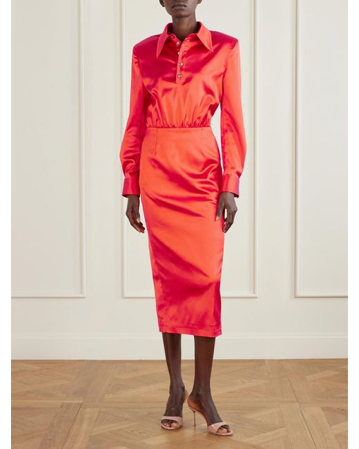 Willy Chavarria Red Satin Midi Dress