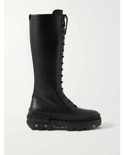 Moncler Black Vail Leather Lace-Up Knee Boots