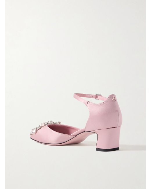 Jimmy Choo Pink Verity 45 Crystal-Embellished Satin Mary Jane Pumps