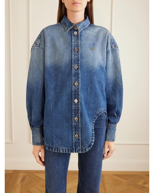 The Attico Blue Logo-Embroidered Washed Denim Jacket