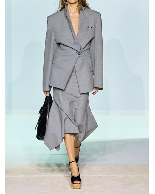 The Attico Gray Wool And Cotton-Blend Midi Skirt