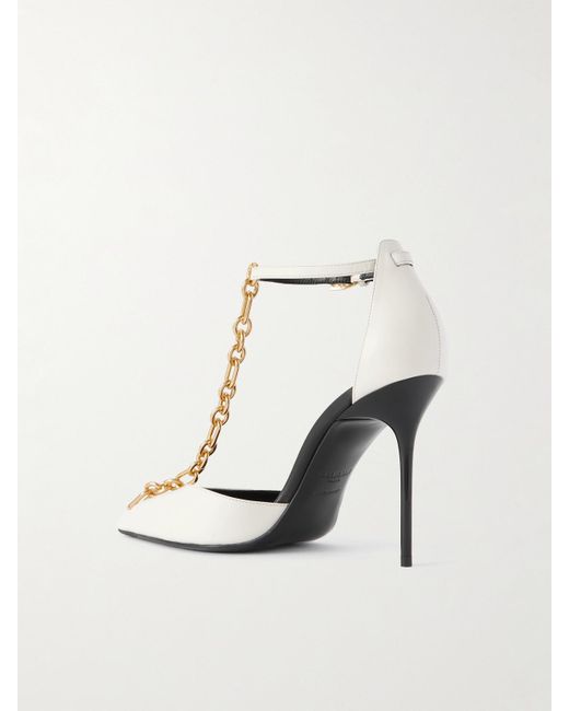 Balmain Natural Chain-Embellished Leather Pumps