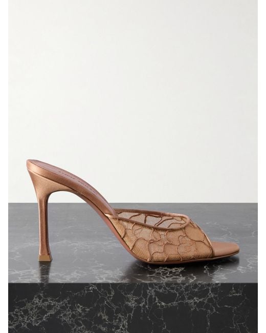 AMINA MUADDI Brown Alexa Satin And Corded-Lace Sandals