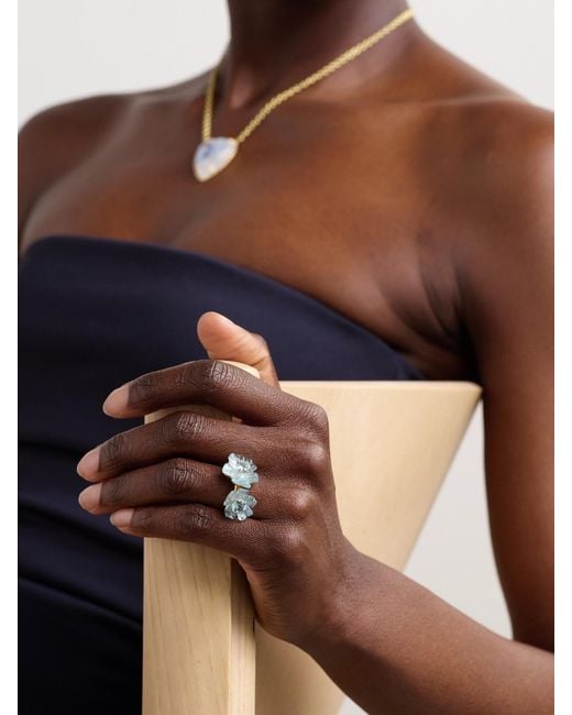 Irene Neuwirth Metallic Tropical Flower Duet Ring Aus 18 Karat Mit Aquamarinen