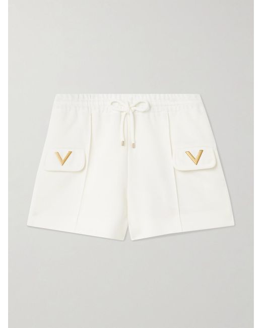 Valentino Garavani Natural Embellished Stretch-Jersey Shorts