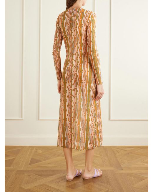 LaDoubleJ Natural Slinky Swing Printed Chiffon Midi Dress