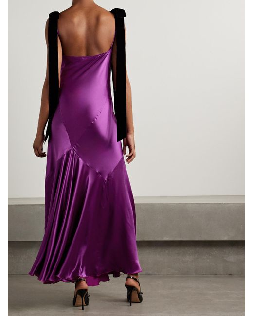 Nina Ricci Purple Maxikleid Aus Satin Mit Samtbesätzen Zum Binden