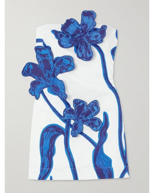 ANDRES OTALORA Blue Minikleid Aus Twill Aus Einer Baumwollmischung Mit Applikationen