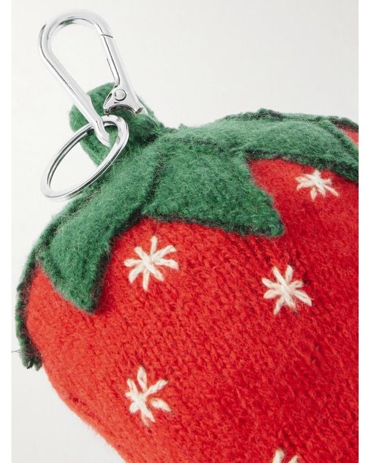 The Elder Statesman Green Strawberry Crocheted Cashmere Keychain