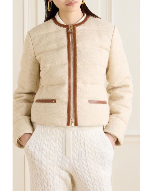 Moncler Natural Serinde Leather-Trimmed Quilted Wool-Blend Bouclé Down Jacket