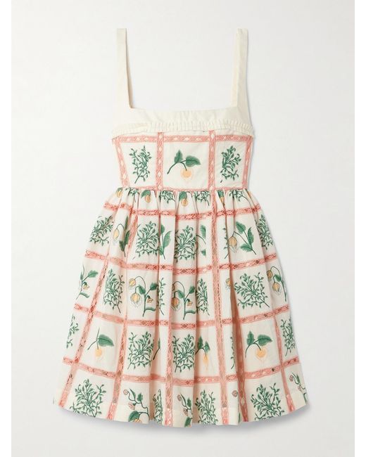 Agua Bendita White Barbara Minikleid Aus Baumwolle Mit Stickereien Und Rüschen