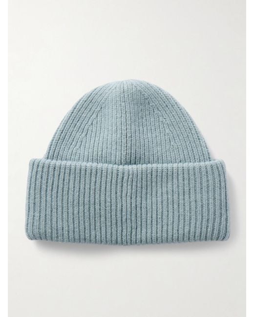 Acne Blue Appliquéd Ribbed Wool And Yak Hair-Blend Beanie