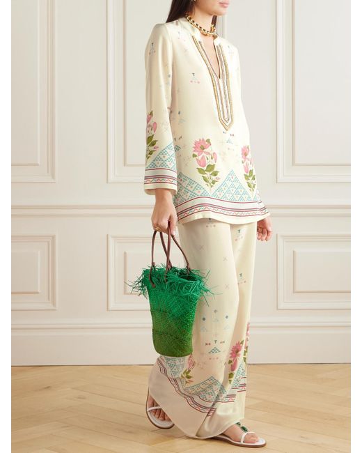 Emporio Sirenuse Natural Blair Hose Mit Weitem Bein Aus Bedruckter Seide