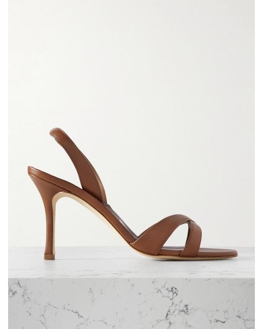 Manolo Blahnik Brown Callasli 90 Leather Slingback Sandals