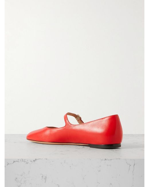 Bally Red Banya Leather Mary Jane Ballet Flats