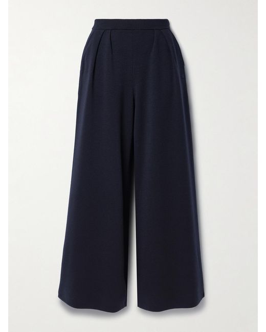 Max Mara Blue Pleated Wool Wide-Leg Pants