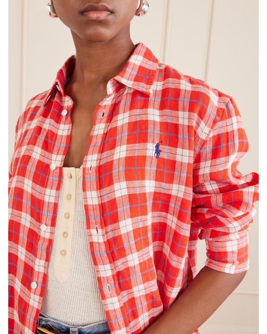 Polo Ralph Lauren Logo-Embroidered Checked Linen Shirt