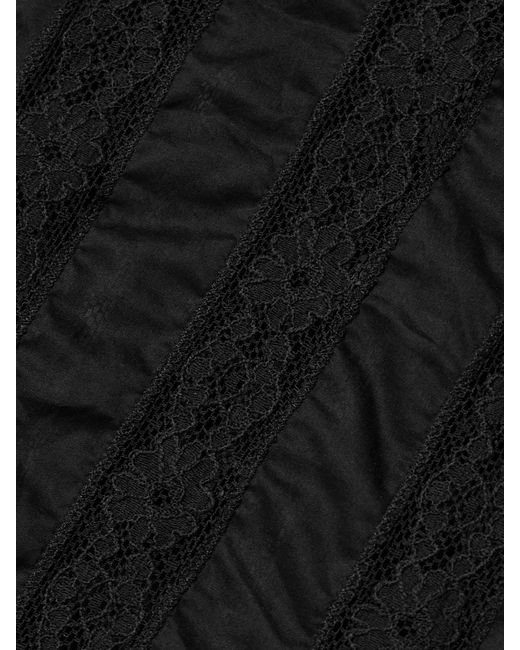 Loretta Caponi Black Radda Ruffled Paneled Cotton-Voile And Lace Top