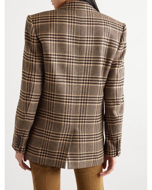 Saint Laurent Brown Double-Breasted Checked Silk And Cashmere-Blend Blazer