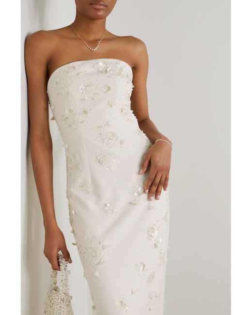 Clio Peppiatt White Strapless Embellished Stretch-Crepe Gown