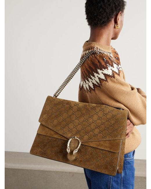 Gucci Brown Dionysus Debossed Suede Shoulder Bag