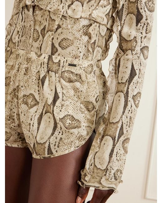 Gucci Natural Snake-Print Silk-Blend Shorts