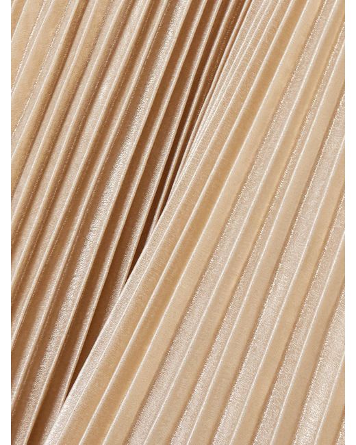 Jonathan Simkhai Natural Varenya Maxikleid Aus Metallic-Lamé Mit Plissee Und Bindegürtel