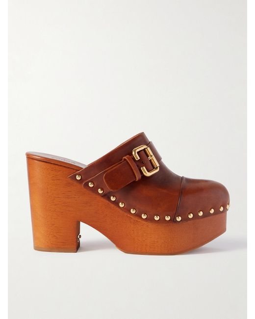 Chloé Brown Jeanette Studded Platform Clogs