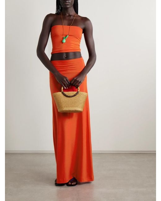 Leset Orange Lauren Stretch-Knit Maxi Skirt