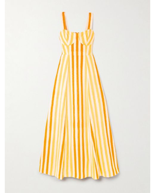 Emporio Sirenuse Metallic Azzurra Striped Cotton Maxi Dress