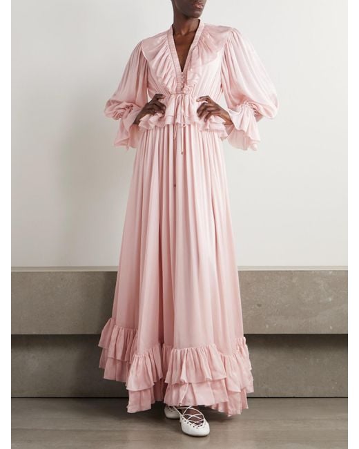Chloé Pink Ruffled Silk-Chiffon Gown