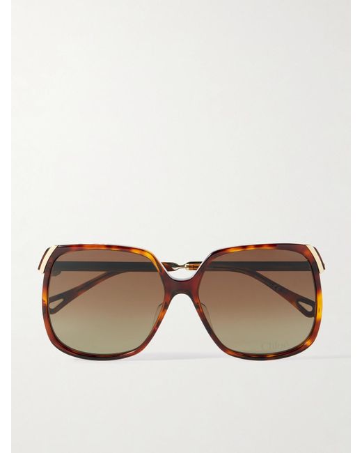 Chloé Brown Aly Square-Frame Acetate And-Tone Sunglasses
