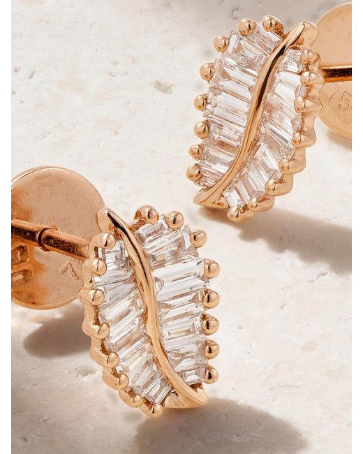 Anita Ko Natural Palm Leaf Small 18-Karat Rose Diamond Earrings