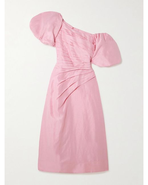 Aje. Pink Cadence Asymmetric Pleated Dupioni Midi Dress