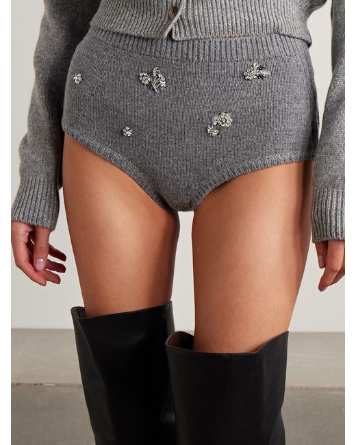 Jonathan Simkhai Gray Georgie Crystal-Embellished Wool And Cashmere-Blend Shorts