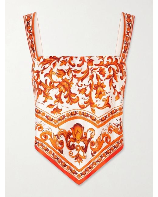 Dolce & Gabbana Orange Printed Silk Top