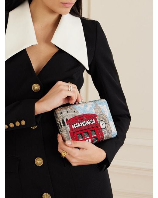 Judith Leiber Red London Big Ben And Telephone Box Silberfarbene Clutch Mit Kristallen
