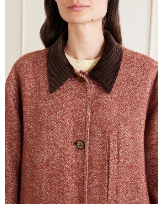 Blazé Milano Brown Clelia Corduroy-Trimmed Herringbone Jacket