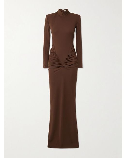 The New Arrivals Ilkyaz Ozel Brown Darja Draped Stretch-Jersey Gown