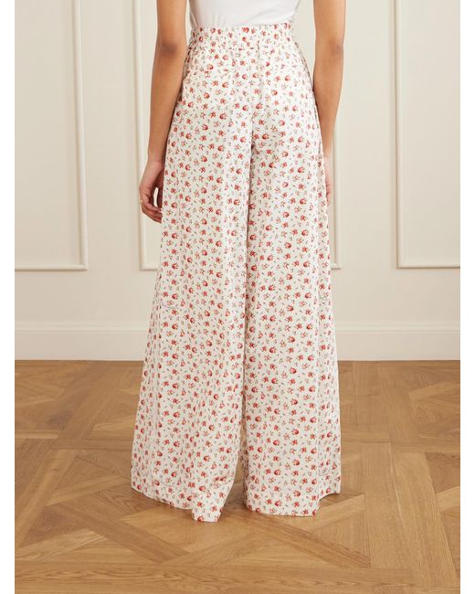 Dolce & Gabbana White Floral-Print Cotton-Blend Poplin High-Rise Wide-Leg Pants