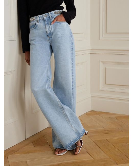 Rabanne Blue Embellished High-Rise Wide-Leg Jeans