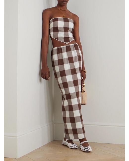 Posse Brown Callie Cropped Gingham Cotton-Voile Top