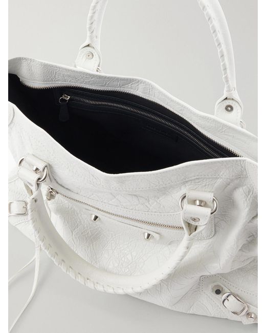 Balenciaga White Le City Medium Embellished Leather Tote Bag