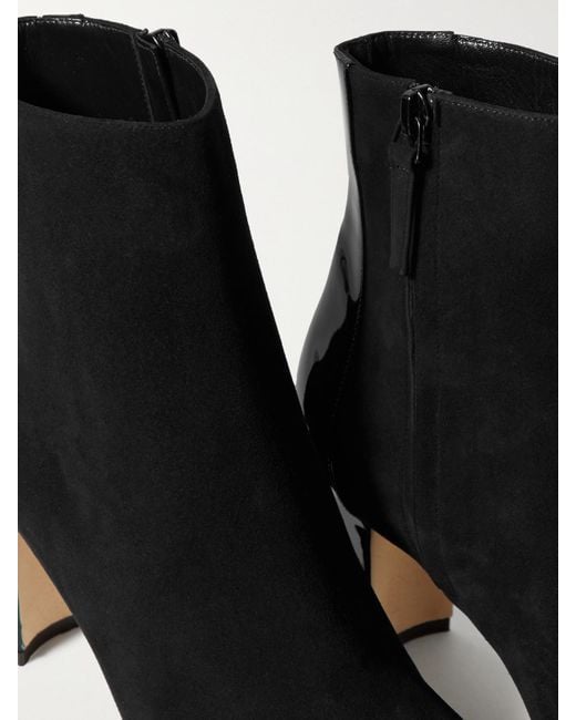 Manolo Blahnik Black Rosie 70 Patent-Leather And Suede Ankle Boots